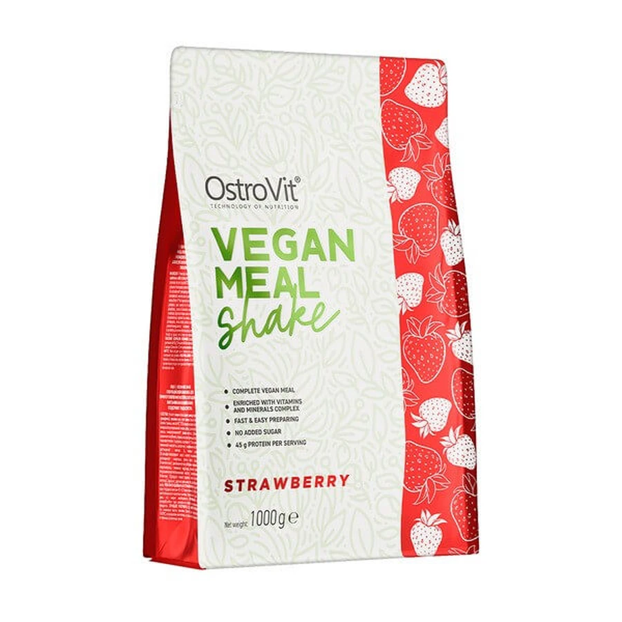 OstroVit Veganer Mahlzeitenshake, Pulver, Erdbeergeschmack, 1000 g