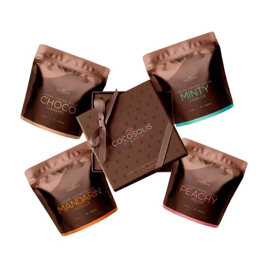 Cocosolis Luxury Coffee Scrub, set of 4 body and face scrubs, 4 x 70 g