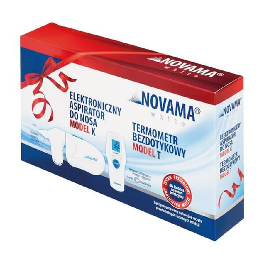 Set Novama White, termómetro sin contacto, modelo T + aspirador nasal eléctrico, modelo K