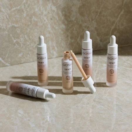 Gosh Dewy Foundation Drops, gocce di fondotinta illuminante SPF 15, 002 Porcelain, 12 ml.