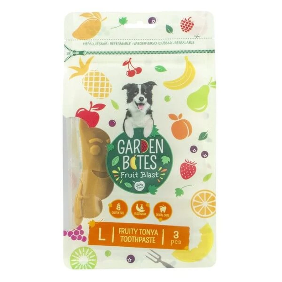 Garden Bites Fruit Blast, Fruity Tonya Tandpasta, vegetarische tandheelkundige traktaties voor honden, L, 13,5 cm x 3 st.