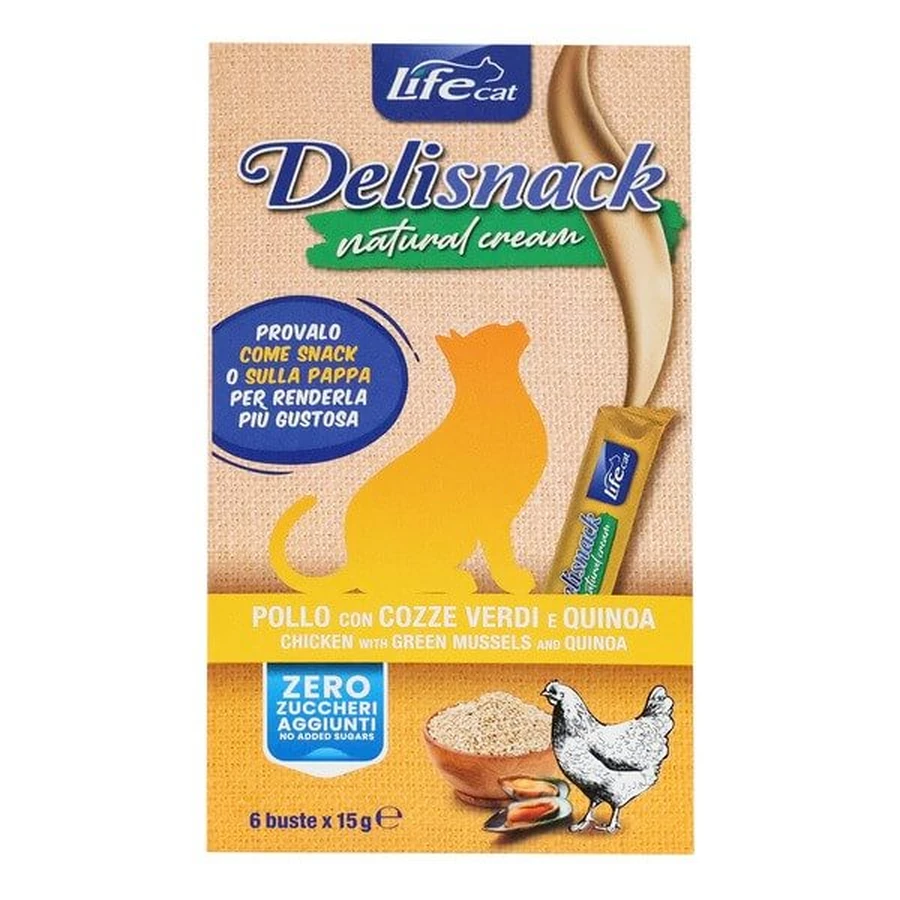 Life Cat Deli Snack Natural Cream Chicken, cream chicken treat for cats, sachets, 15 g x 6 pcs.