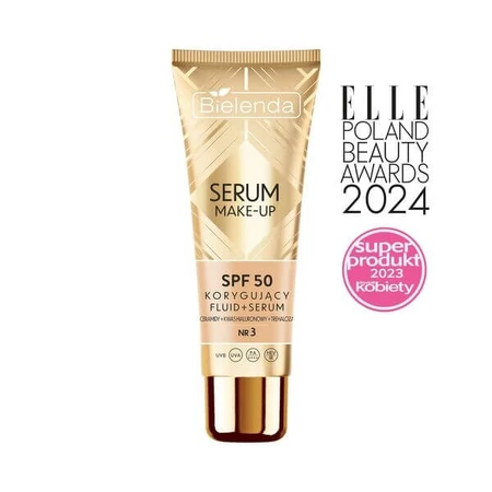 Bielenda Serum Make-up, correctievloeistof+serum SPF50 voor alle huidtypes, Nr. 3, 30 g