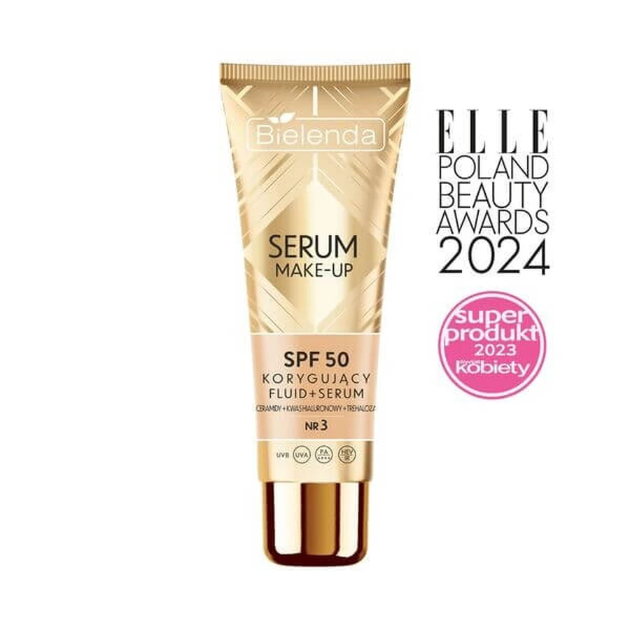 Bielenda Serum Make-up, correctievloeistof+serum SPF50 voor alle huidtypes, Nr. 3, 30 g