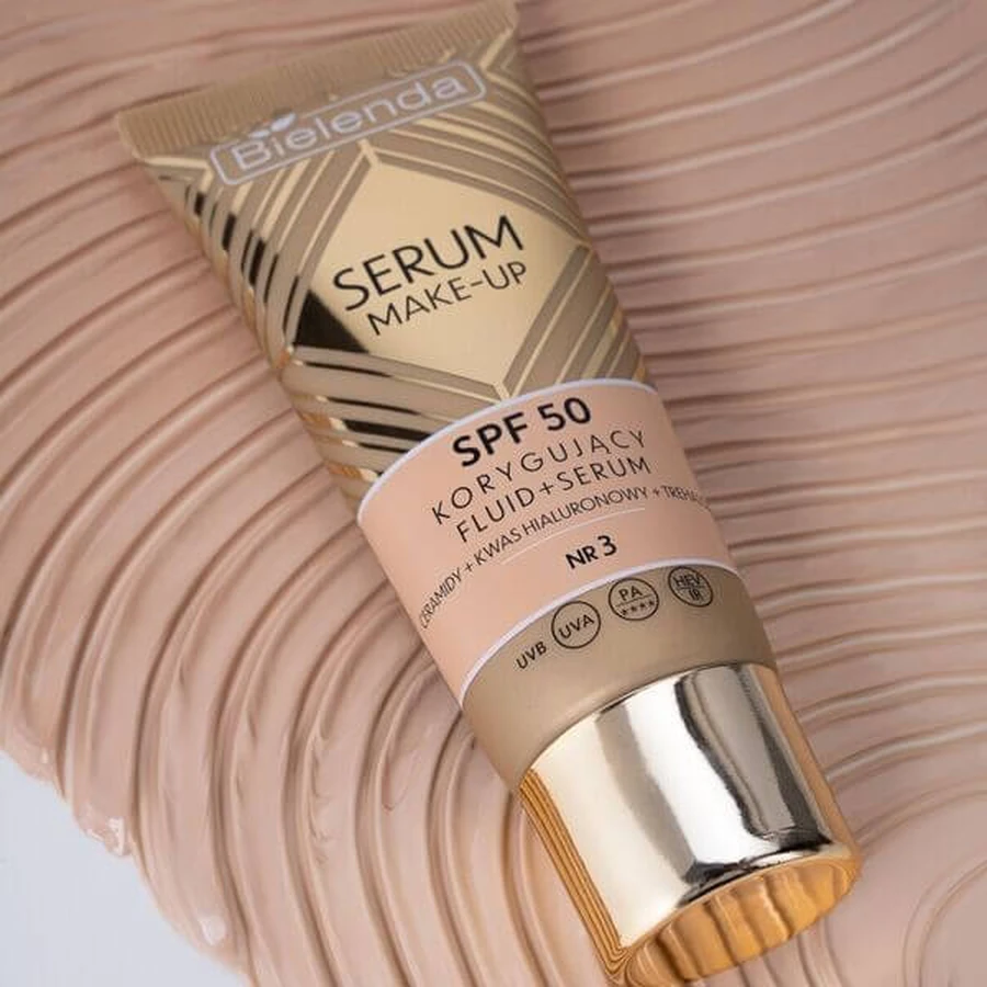 Bielenda Serum Make-up, correctievloeistof+serum SPF50 voor alle huidtypes, Nr. 3, 30 g