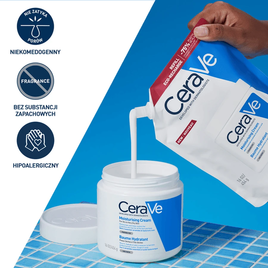 Kit CeraVe, loțiune hidratantă pentru față și corp cu ceramide pentru piele uscată și foarte uscată, 454 g + pachet de reumplere, 454 g