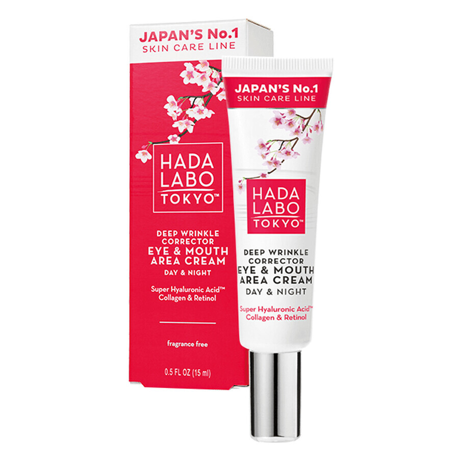 Parfümfreie, tiefenwirksame Augen- und Mundcreme mit Superhyaluronsäure, 15 ml, Hada Labo Tokyo