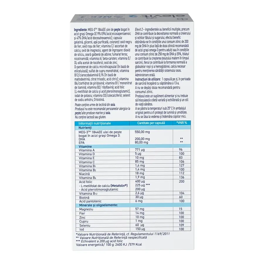 Elevit 2, Multivitamines voor zwangerschap - 2e en 3e trimester van de zwangerschap, 2x30 capsules, Bayer