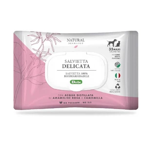 NATURAL DERMA PET WIPE "DELICAT" CF. (35 BUC.) APĂ DISTILATĂ DE HAMAMELIS, TRANDAFIR ȘI MUȘEȚEL