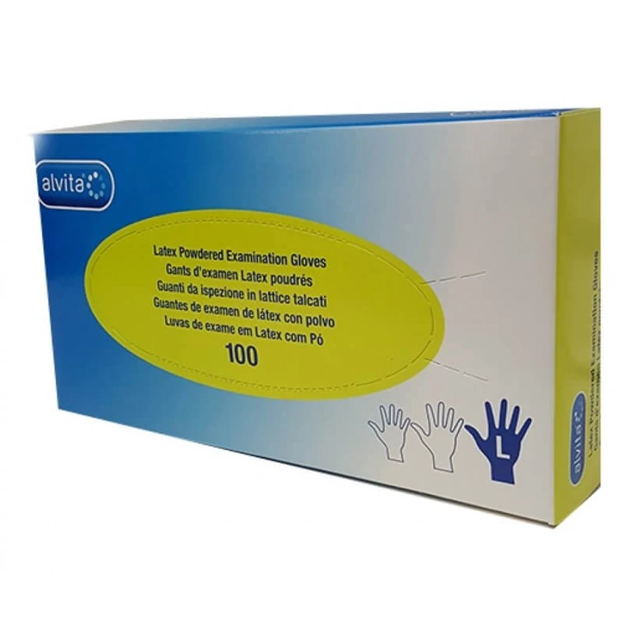 ALVITA® GANTS LATEX NON POUSSIÈRE L 100 pièces