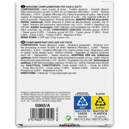 Camon Aequilibriavet 30 Tabletten - Ergänzungsfuttermittel für Tiere mit Stress und Ängsten
