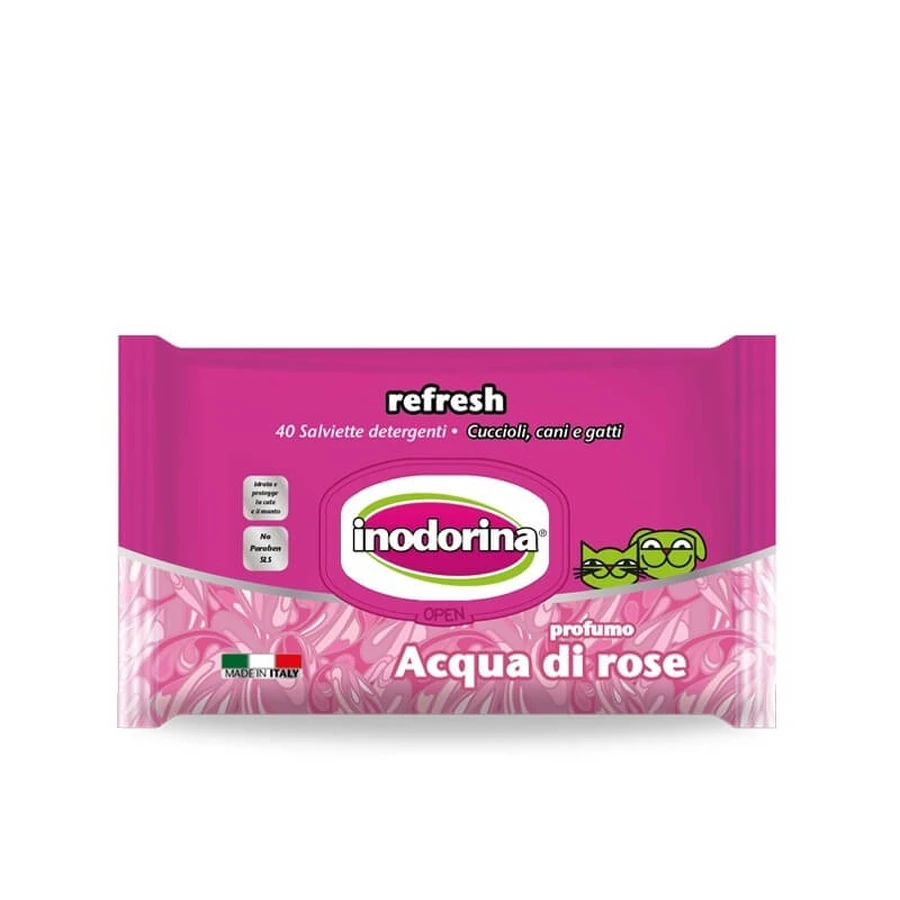 Inodorina Pet Cleansing Wipes - rosewater scent - 40 wipes