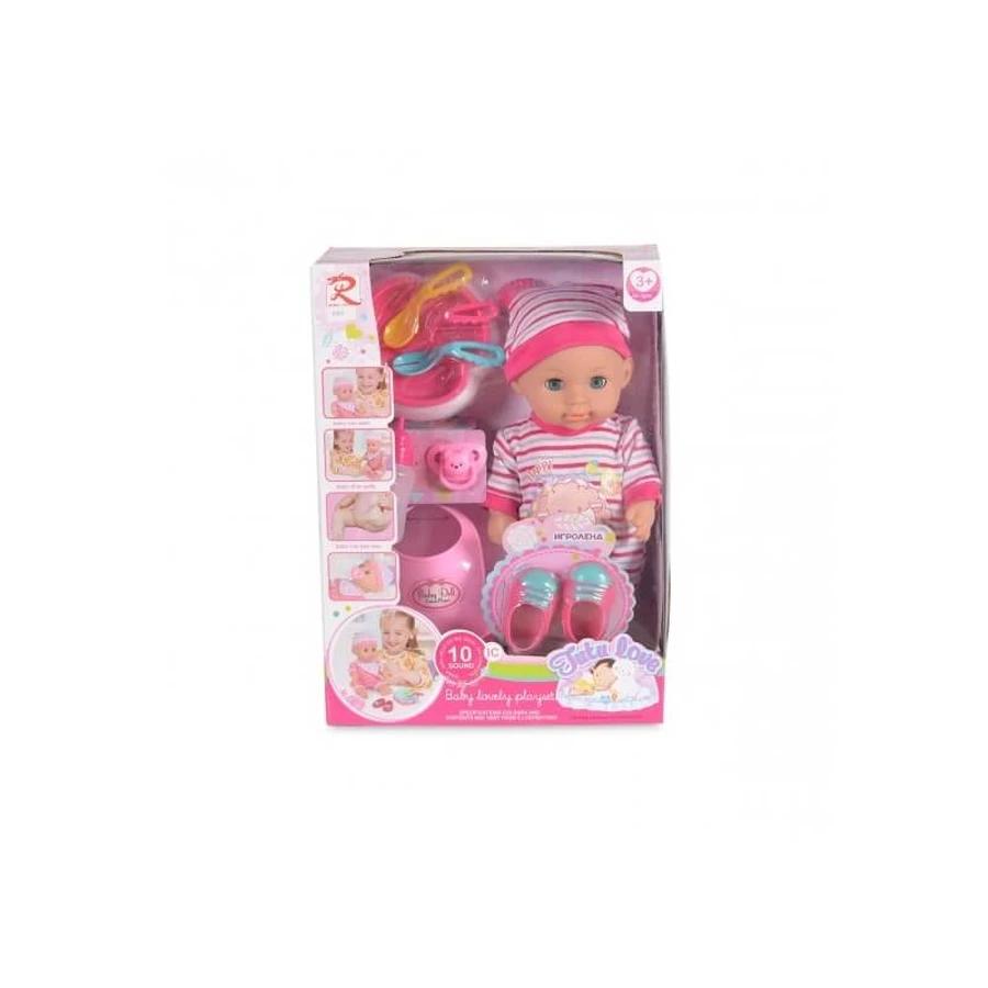Muñeca Moni trade con accesorios - se alimenta bebe y hace pis 3+