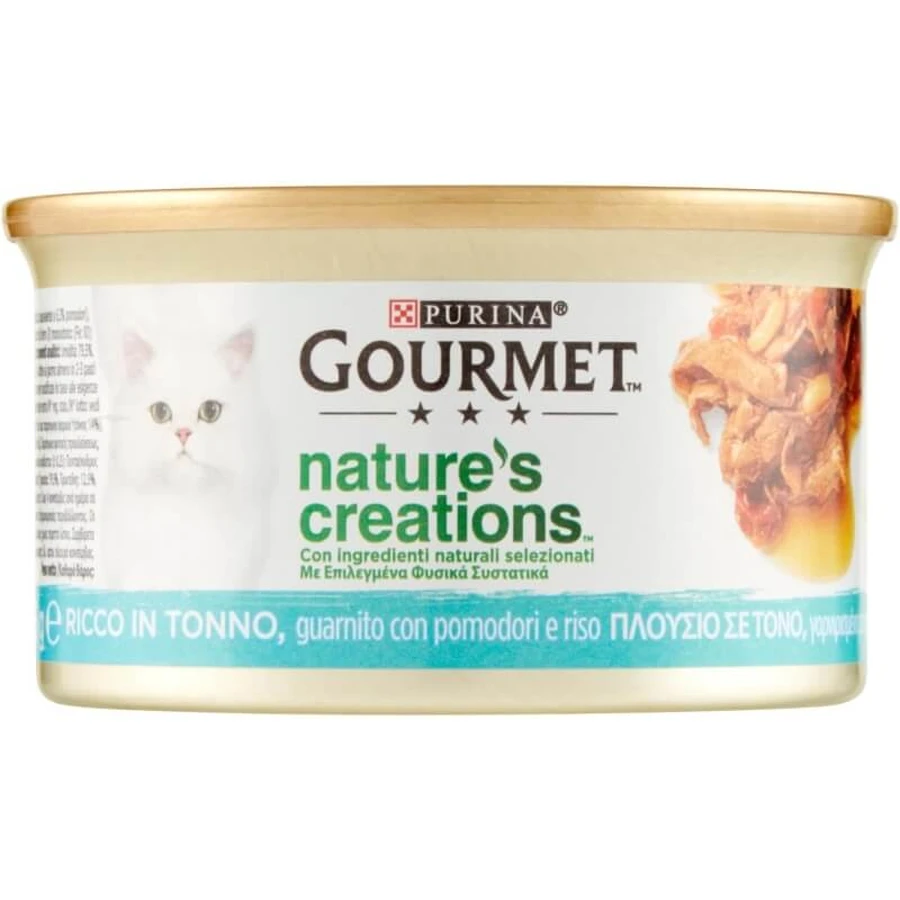 Purina gourmet nature’s creations tonno pomodori e riso - alimento completo per gatti adulti 85 gr