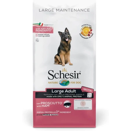 Schesir Large maintenance adult mare cu șuncă - hrană completă pentru câini de rasă mare 12 kg
