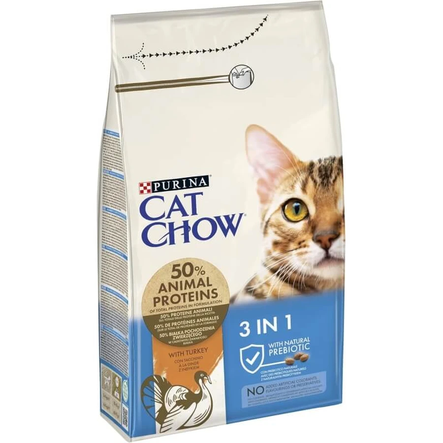 Purina cat chow 3 in 1 indyk - karma pełnoporcjowa dla dorosłych kotów kastrowanych 1,5 kg: ceny i cechy