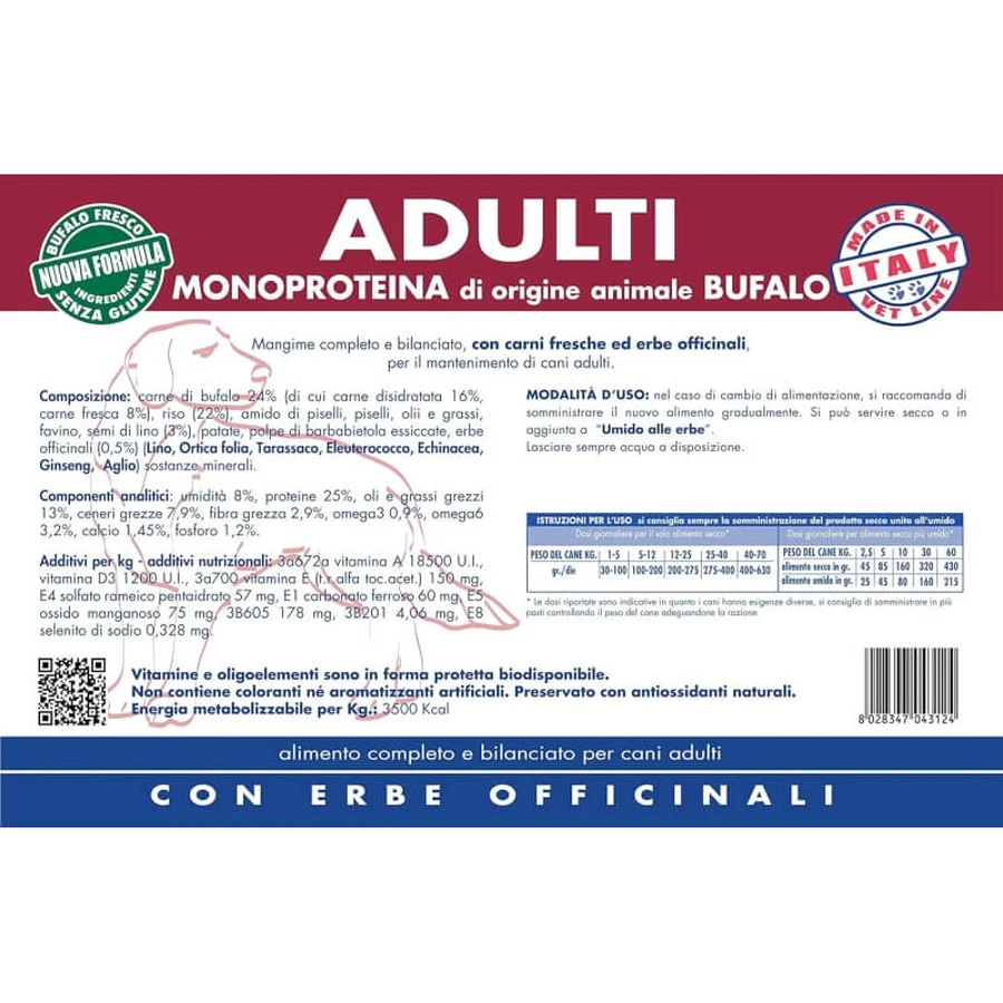 Vet line Adult buffalo - complete dry food for dogs 12.5 kg