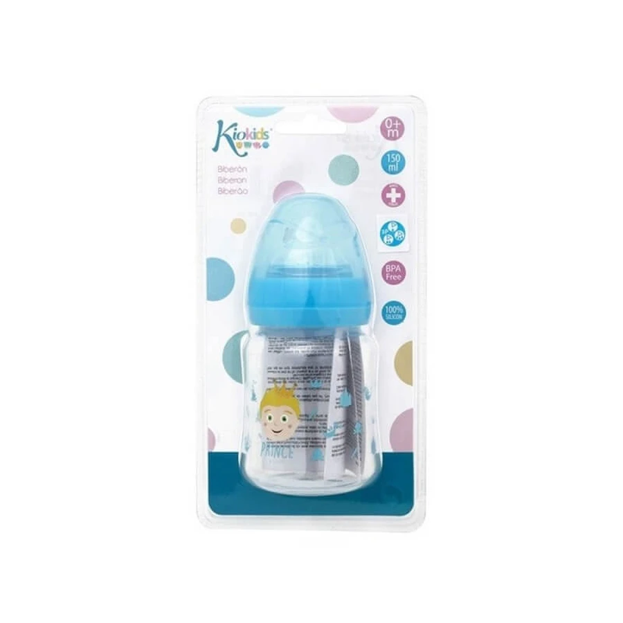 Kiokids Baby bottle with silicone teat - blue 0m+ 150 ml
