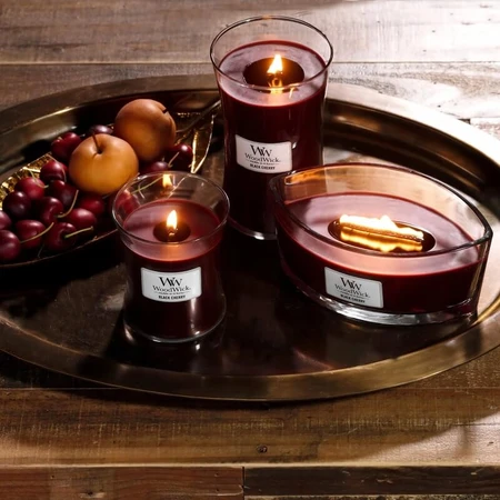 Woodwick Black cherry - lumânare parfumată clepsidră mare 609 g
