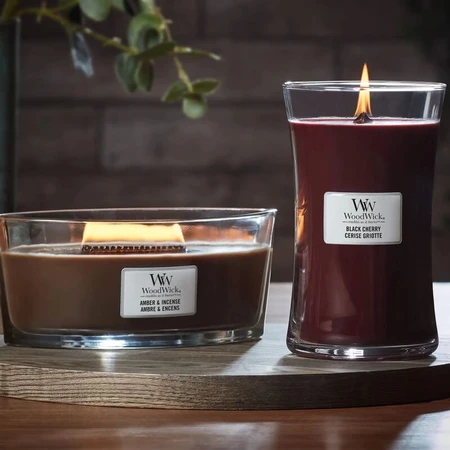 Woodwick Black cherry - lumânare parfumată clepsidră mare 609 g