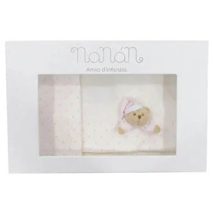 Nanan puccio - set cearșaf pentru cărucior alb cu dungă roz