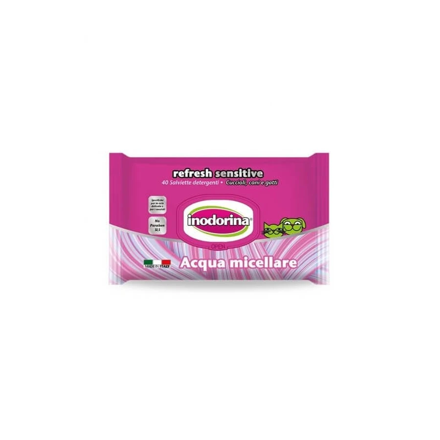 Inodorina Refresh sensitive - 40 de șervețele cu apă micelară pentru câini