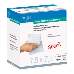 Compresas Höga 7,5x7,5 cm estériles 8 pliegues 25X2 unid.