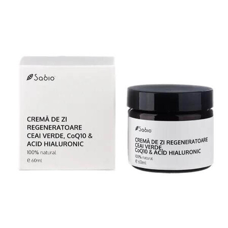 Cremă de zi regeneratoare cu ceai verde, Acid Hialuronic și Coenzima Q10, 60 ml, Sabio