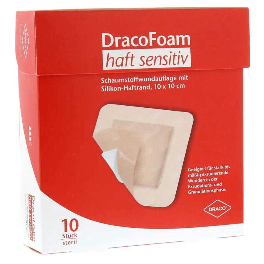 Dracofoam Schiuma adesiva sensibile per ferite. 10 pezzi