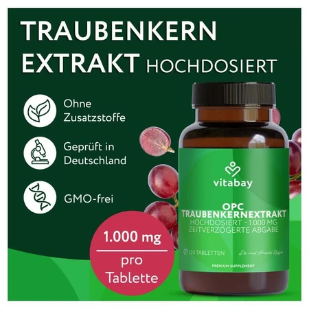 Vitabay OPC Extracto de semilla de uva 1000 mg dosis alta 120 St