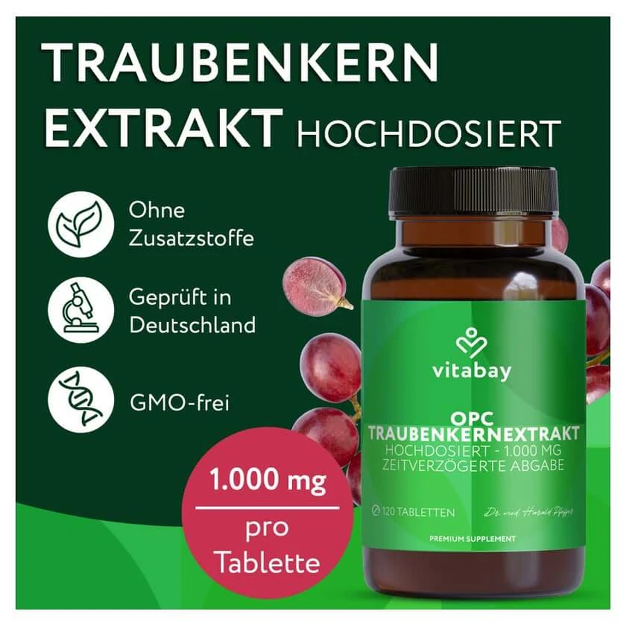 Vitabay OPC Extracto de semilla de uva 1000 mg dosis alta 120 St