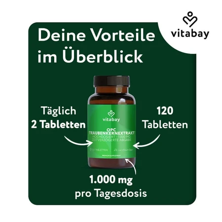 Vitabay OPC Extracto de semilla de uva 1000 mg dosis alta 120 St