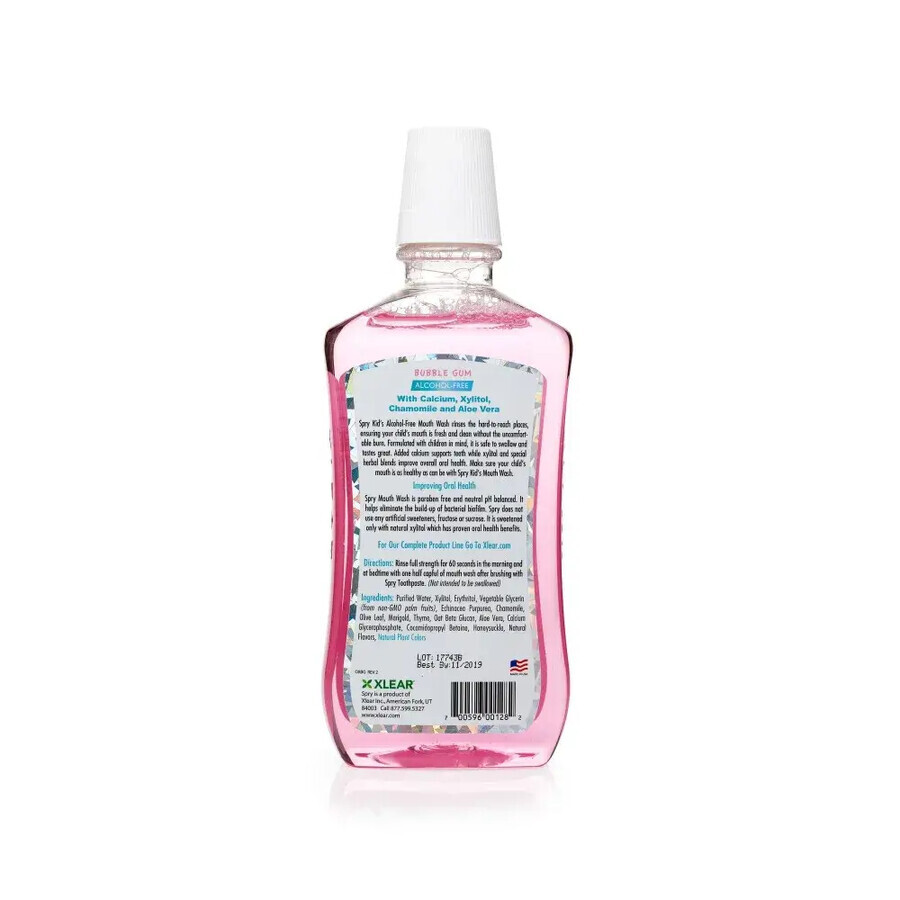 Apa de gura cu xylitol pentru copii, SPRY, fara alcool, ingrediente 100% naturale, aroma guma de mestecat (bubble gum), 473 ml