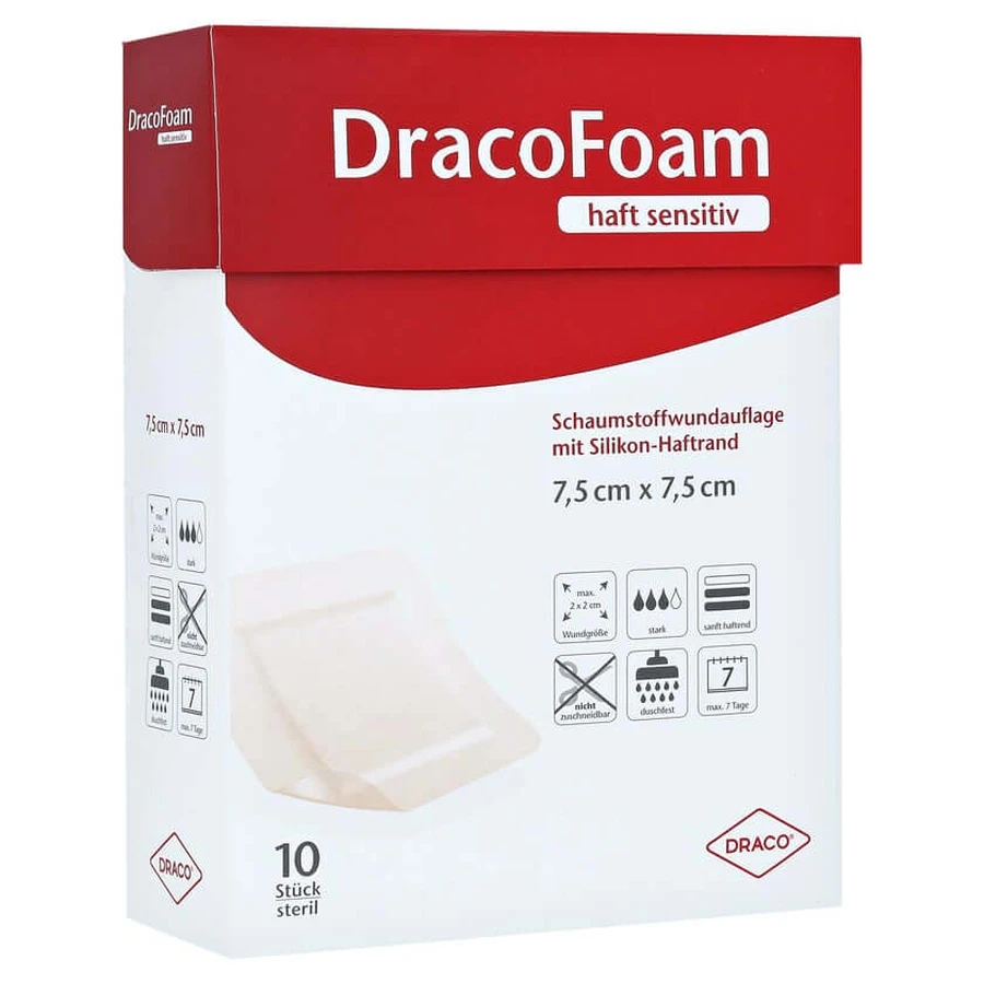 Dracofoam Adeziv spumă sensibilă pentru plăgi 7, 10 buc.