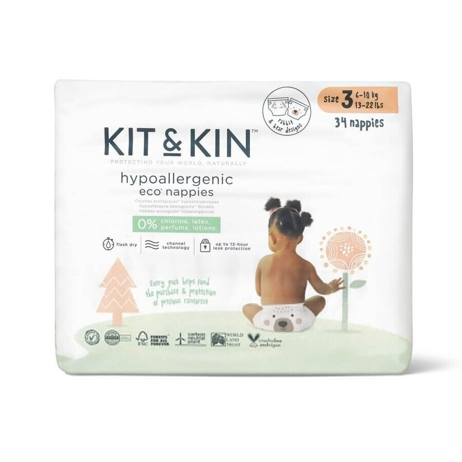 Scutece Hipoalergenice Eco Kit&Kin, Marimea 3, 6-10 kg , 136 buc