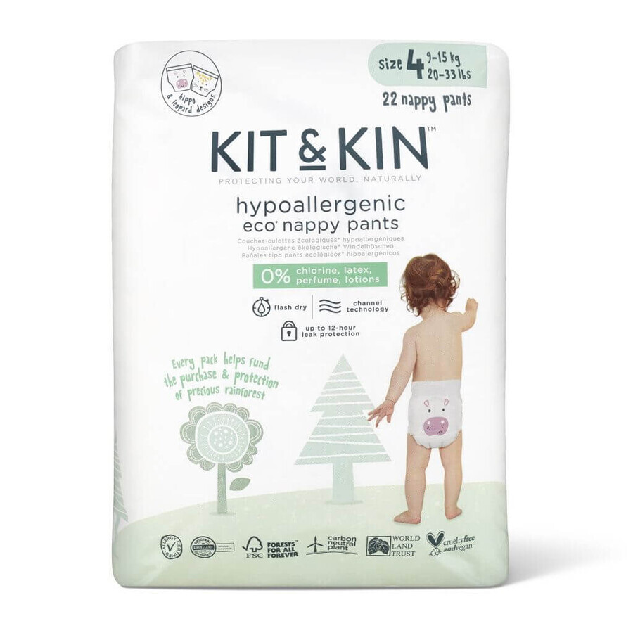 Scutece Hipoalergenice Eco Kit&Kin Pull Up Maxi, Marimea 4, 9-15 kg, 132 buc