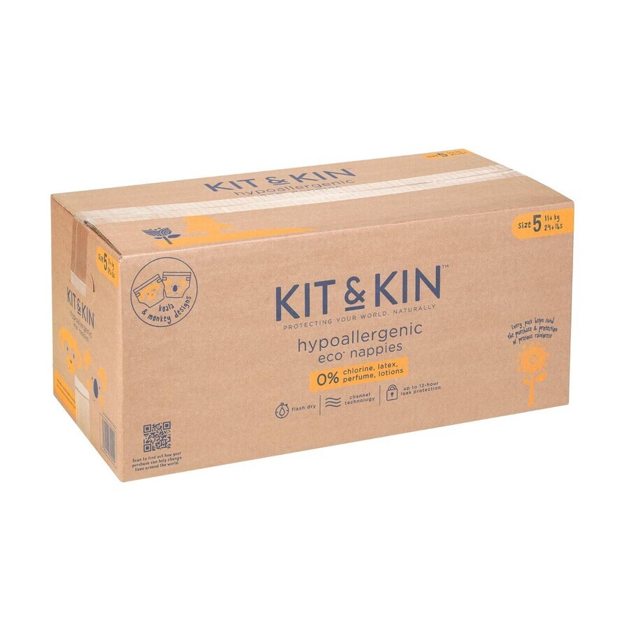 Scutece Hipoalergenice Eco Kit&Kin, Marimea 5, 11 kg+ , 120 buc