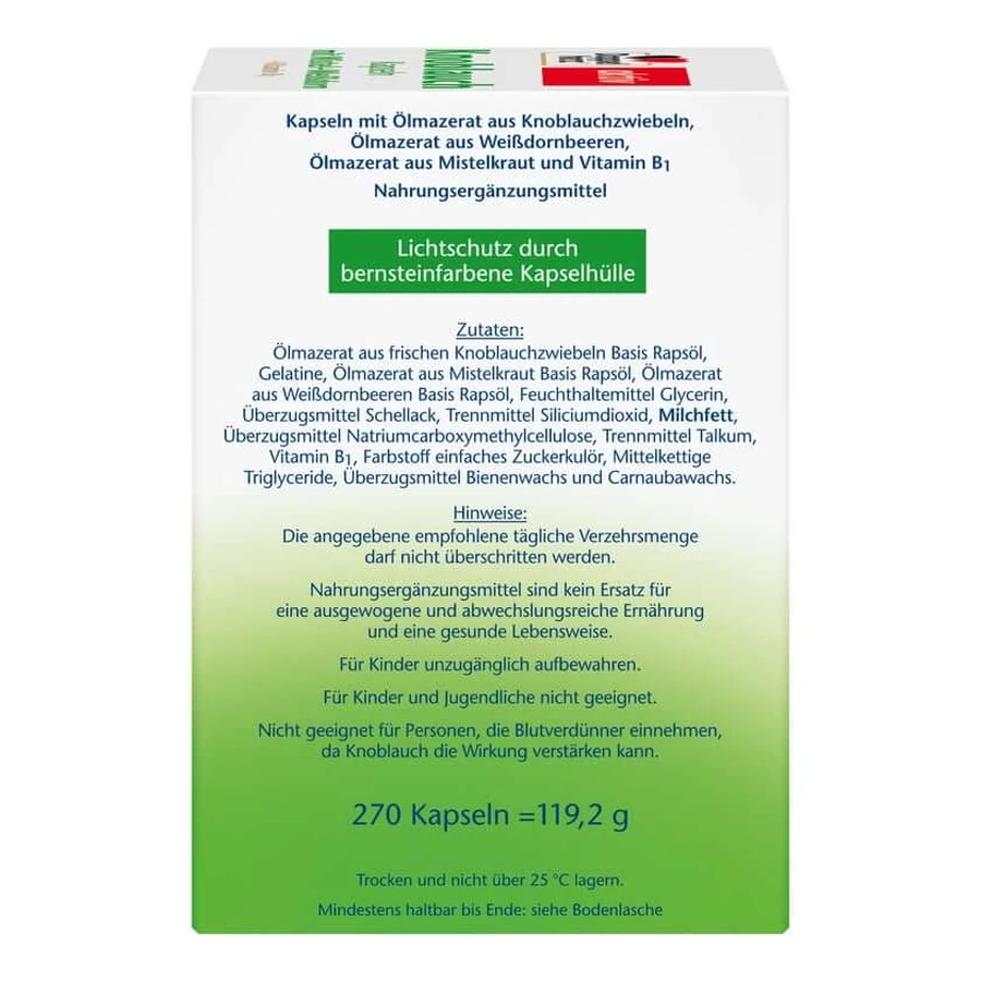 Dubbelhartige knoflookcapsules met maretak+witte doorn+vitamine B1 270 Capsules