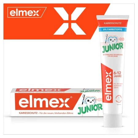 Pasta de dinți elmex Junior pentru copii între 6 și 12 ani, 2 x 75 ml