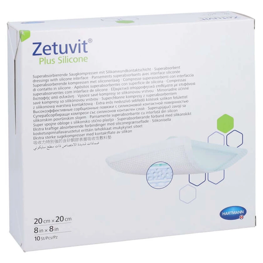Zetuvit Plus: silicona estéril, 20 x 20 cm, 10 unidades
