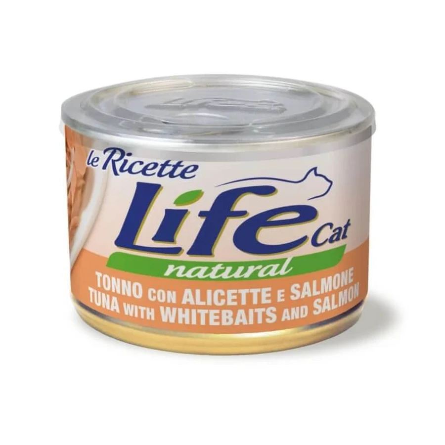Life Petcare – Rețete Life Cat Natural: ton cu hamsii și somon – hrană umedă pentru pisici, 150 g