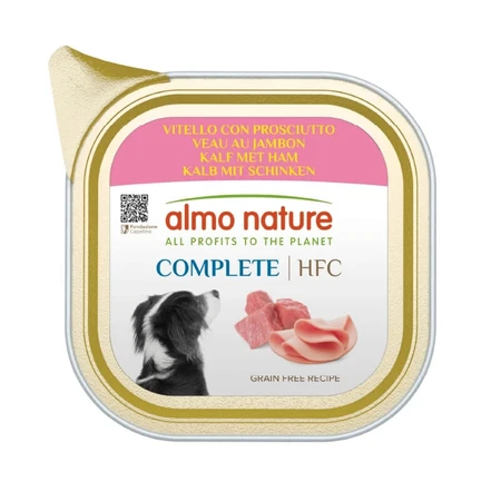 Almo Nature HFC Complete cu vițel și șuncă – hrană completă pentru câini, 150 g