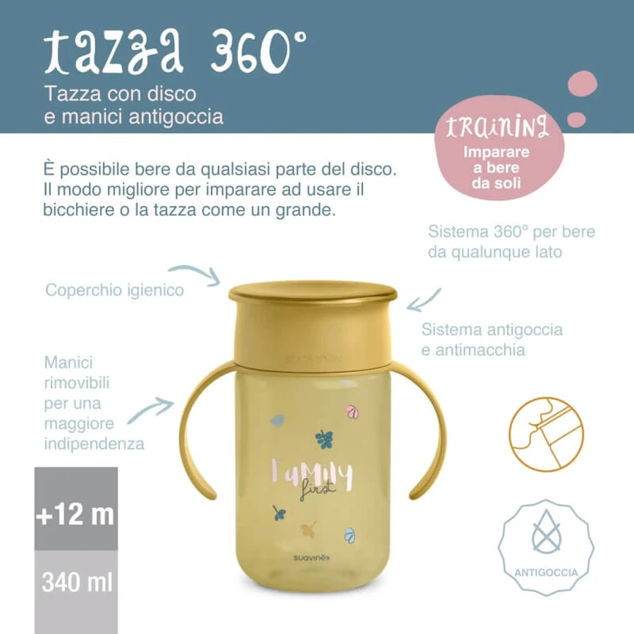 Suavinex my family 360° trainer cup +12m - tazza evolutiva 340 ml - verde
