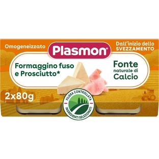 Plasmon Streichkäse und gekochter Schinken ab 6 Monaten – Babynahrung, 2 Gläser à 80 g