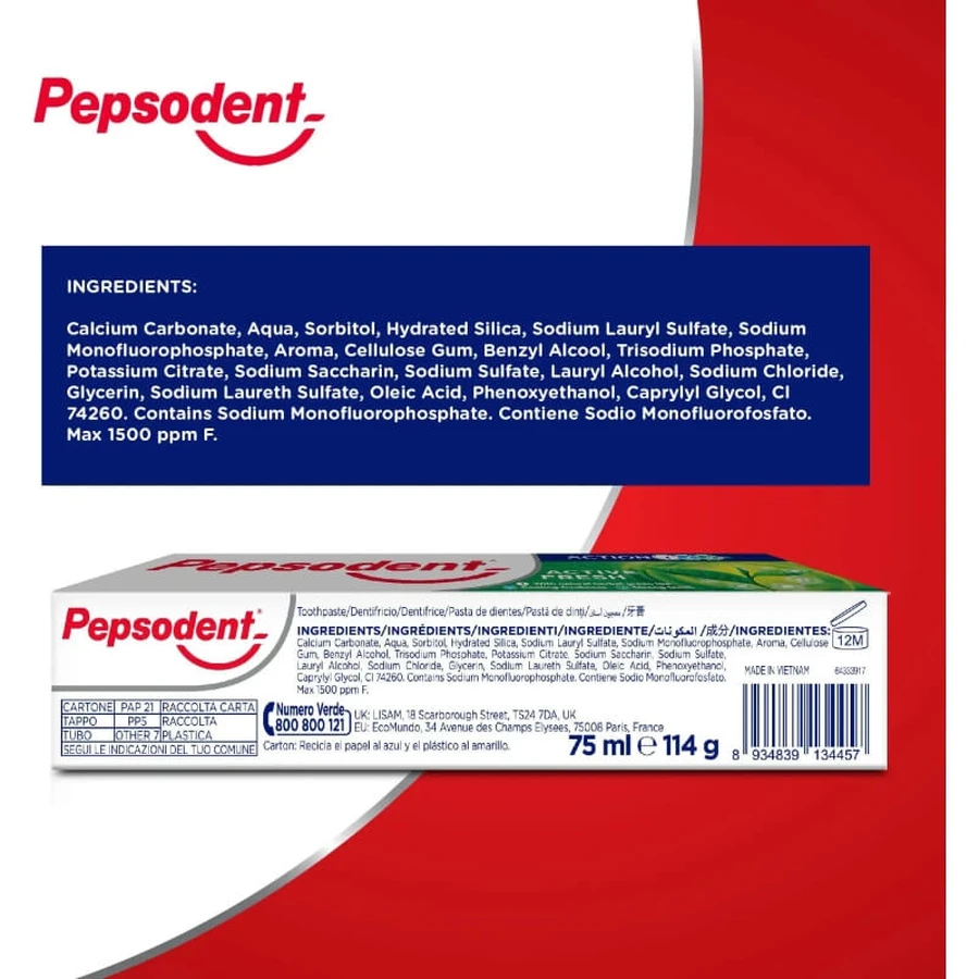 Pepsodent Active Fresh – pastă de dinți cu triplă acțiune, 75 ml