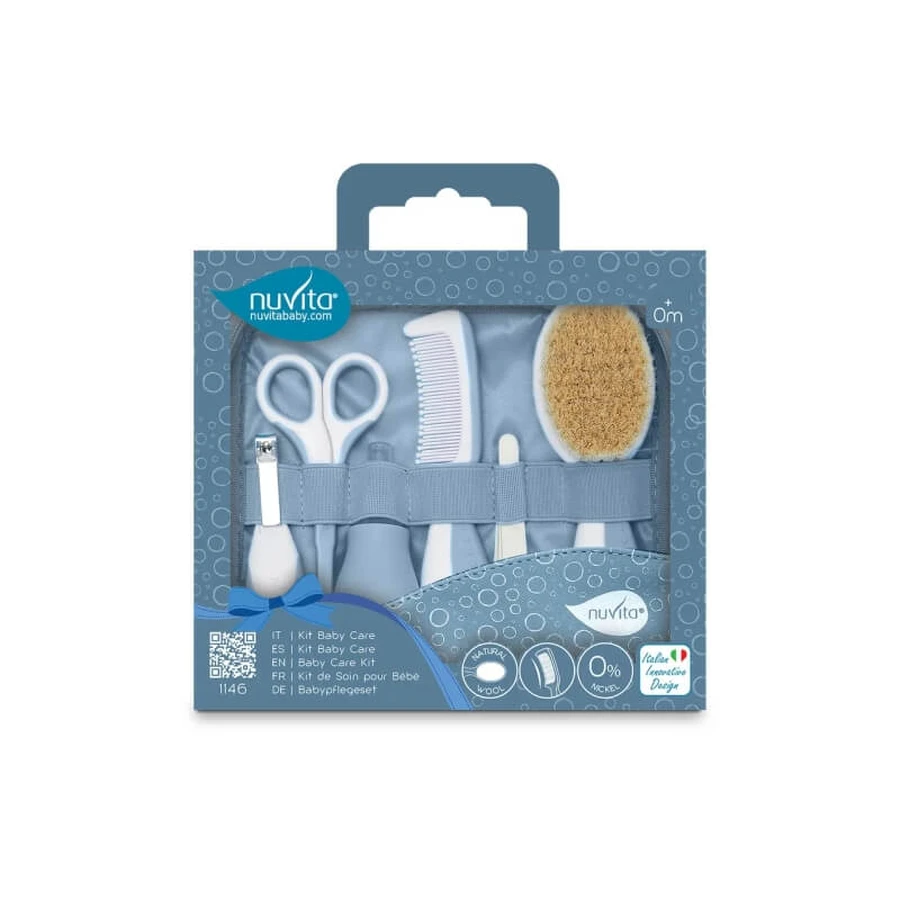 Nuvita-verzorgingsset voor baby's – 9-delig met etui, vanaf 0 maanden, blauw