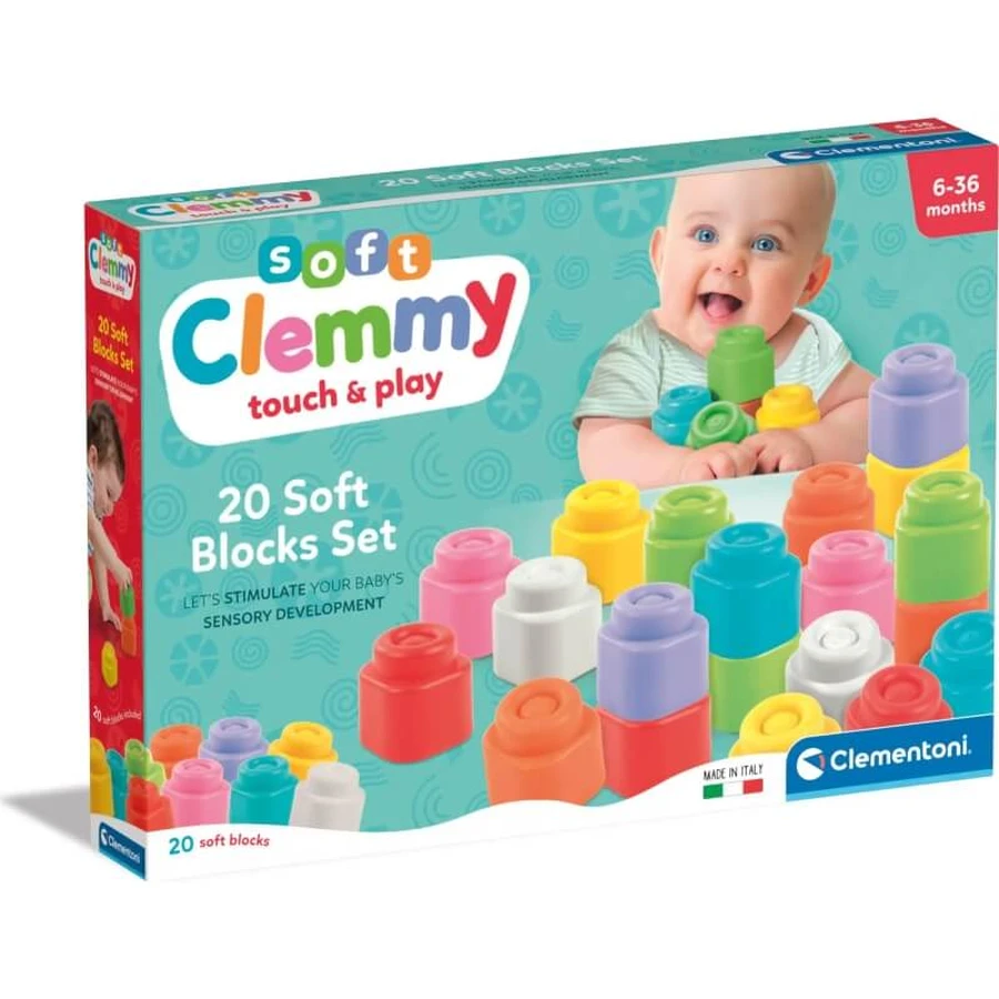 Clementoni Soft Clemmy Touch & Play – Set mit 20 weichen Bausteinen, 6–36 Monate