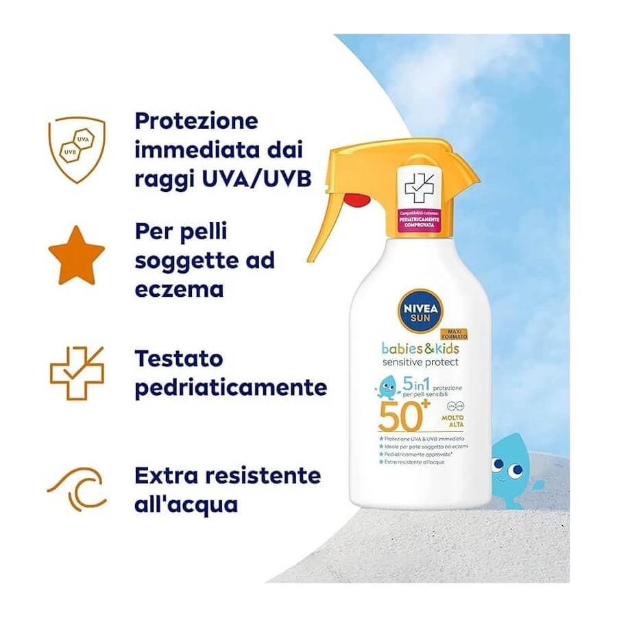 Nivea Krem przeciwsłoneczny SPF 50+ Sun Babies & Kids – 5-w-1 spray przeciwsłoneczny dla dzieci, 250 ml: ceny i cechy