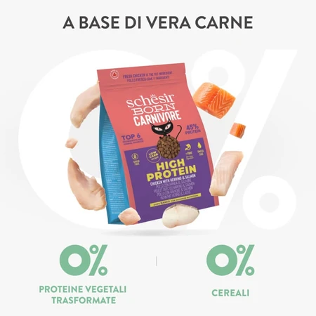 Schesir Born Carnivore Kip met Haring en Zalm - Compleet voer voor volwassen katten, 255 g