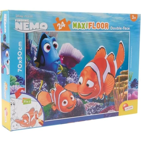 Lisciani Disney Nemo - Rompecabezas maxi de suelo de 24 piezas, de doble cara, con una página para colorear en el reverso